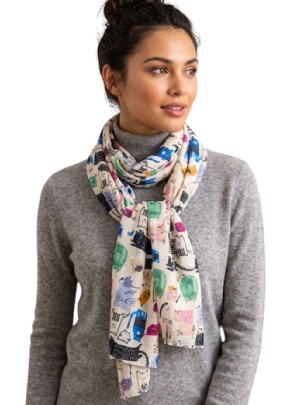 Adorable Colorful Cats Scarf | Whimsical Animal Lover Gift | Cream/White
Z
